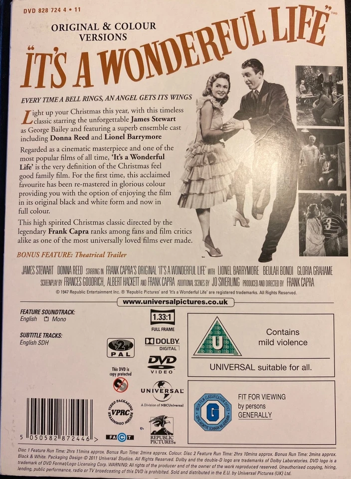 Xmas DVD 'It's A Wonderful Life' (1946) NEW SEALED - Original & Colour (2 Disc) - Image 2 of 3