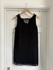 River Island Women's Little Black Dress Size 6 Mini Floaty Party Sparkly Bow