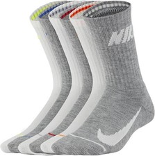 NIKE Kids 6-Pairs Cushioned Crew Socks - White Grey- Boys Size XXS 7C- 10C