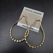 Gold Tone Tear Drop Hoop Earrings Pierced Made in USA Vintage NOS