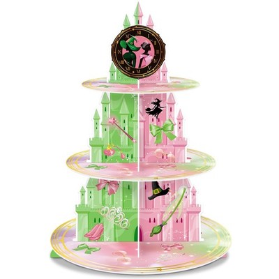 KALEFO 3 Tier Pink and Green Witch Theme Cupcake Stand Elegant Princess Witches
