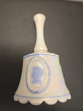 VINTAGE WESTMORELAND BELL MILK GLASS WHITE IRIDESCENT - SIGNED S. MILLER