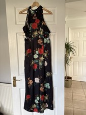 Zara Size Small Sleeveless Jumpsuit. Black, Floral. Ruffle Detailing. Cut Out