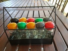 SUPPORT rangement Etagère métal noir forme maison avec 10 POTS A EPICES vides