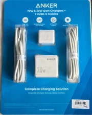Cargador de pared Anker de 70 W/30 W con enchufes plegables y dos cables USB CC
