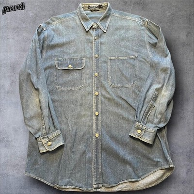 Nautica Denim Shirt Mens Large Long Sleeve Button Front Two Pocket Workwear