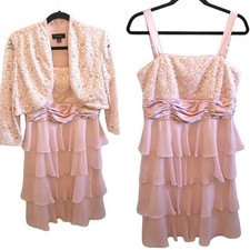 Sz 14 Formal Tiered Babydoll Dress Pink Layered Lace Jacket Mother Of Bride