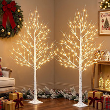 Lighted Birch Tree, 6Ft Prelit White Christmas Trees Outdoor 2Pack