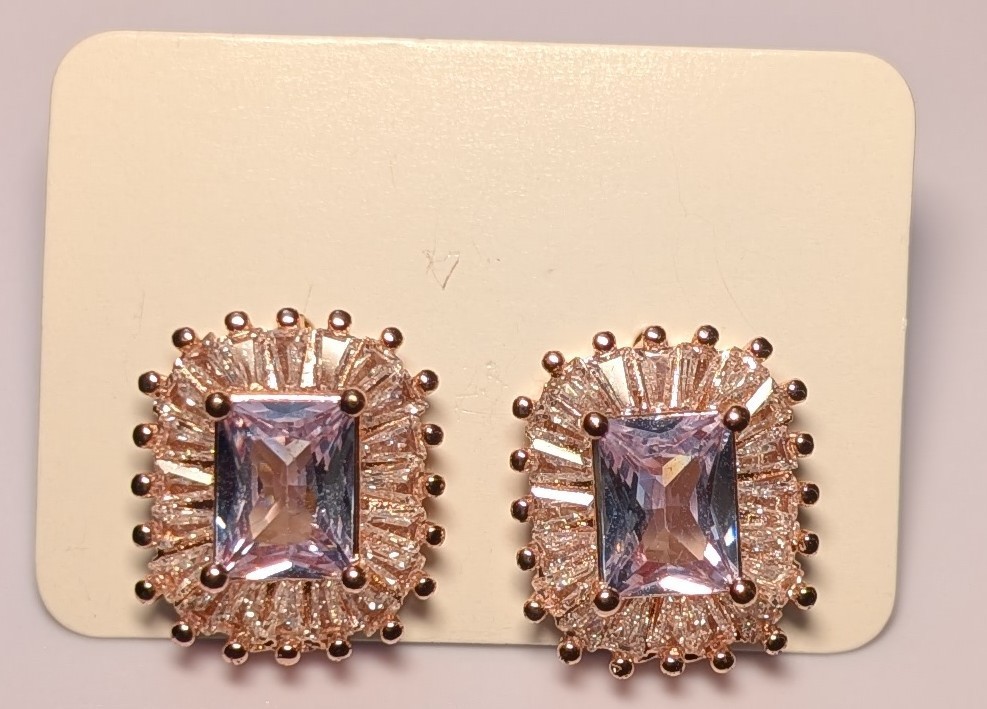 Rose Gold Plated Rectangular Emerald Cut Cubic Zi… - image 4