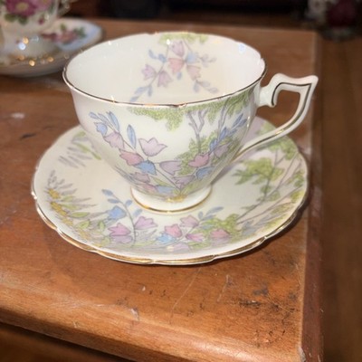 Vintage Wellington Best Bone China England Tea Cup & Saucer - Pink, Blue Tulips