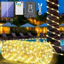 Solar Rope Lights Outdoor, 66FT 200LED Solar Christmas String Lights with Remote