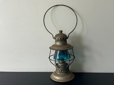 Antique Vintage - Railroad Conductor's Lantern with 2 Color Globe Teal/Clear