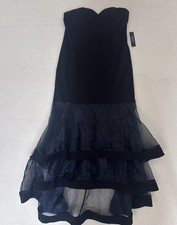 Women Strapless Mesh Bodycon Maxi Black Wedding Evening Prom Dress Large