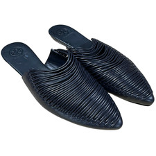 Tory Burch NWOB Sienna Point Flat Slide Mules Navy Blue Size 5.5M Leather