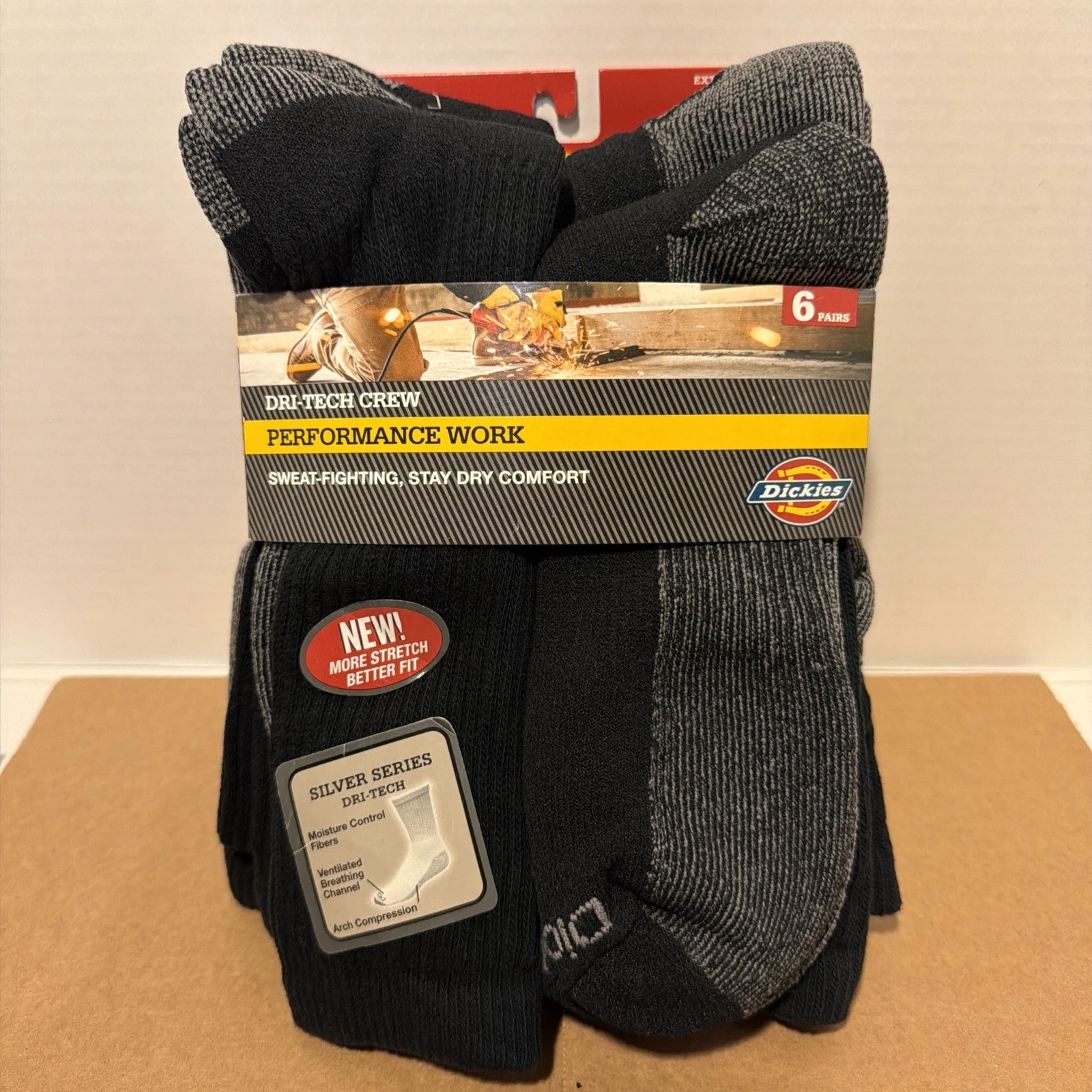 Men’s Dickies 6-pack DriTech Comfort Crew Work Socks Size 12-15 ~ Color: Black