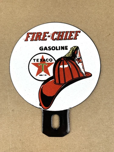 VINTAGE TEXACO GASOLINE FIRE-CHIEF PORCELAIN SERVICE PUMP STATION TOPPER SIGN