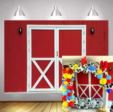 8x6ft Red Barn Door Backdrop Rustic Farm Wooden Party Photography Prop