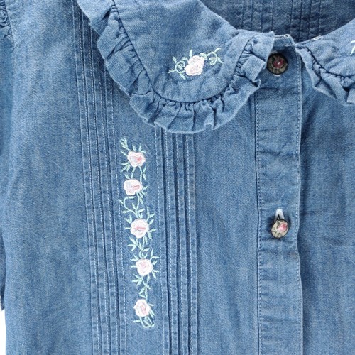 Vintage 90s Laura Ashley Blue Dress Size 9 Chambray Puff Sleeve Cottagecore - Picture 3 of 10