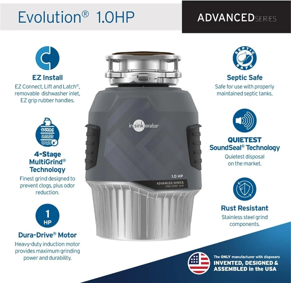 NUOVO!  InSinkErator EVOLUTION 1HP, serie avanzata con cavo - alimentazione continua - Immagine 2 di 4