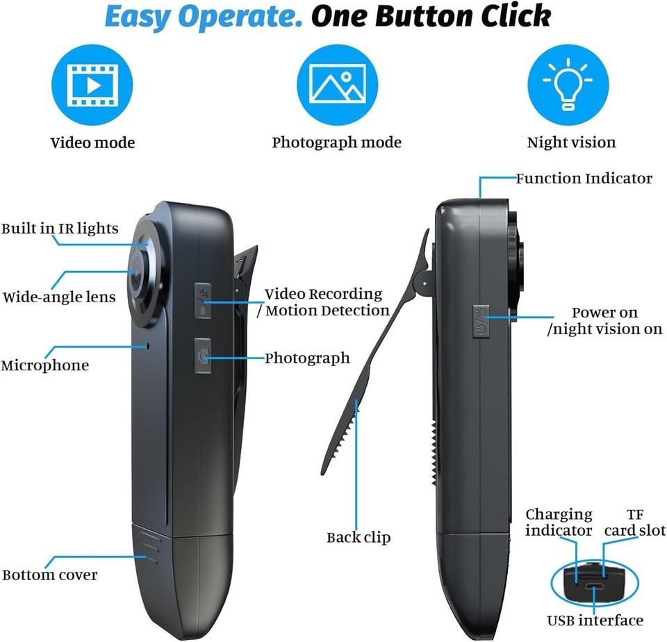 【Upgrade】 Mini Body Camera, 1080P 64GB Body Worn Camera with Upgraded