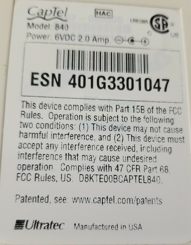 CapTel 840 Analog Closed Captioned Telephone NOT TESTED for parts or repair ONLY - Zdjęcie 10 z 11