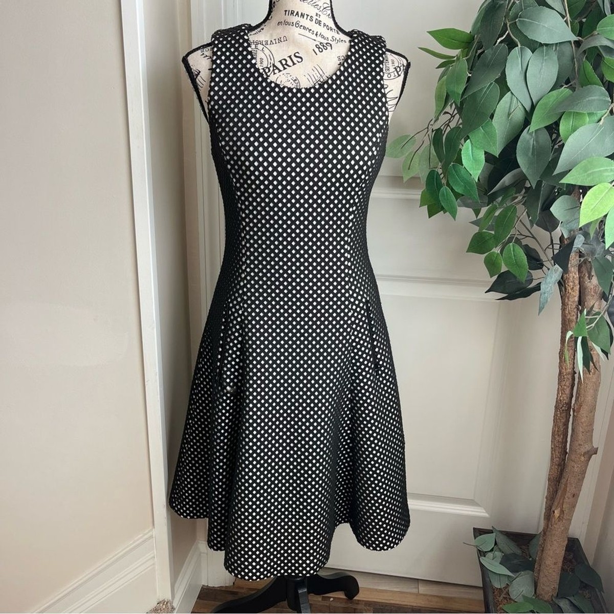 slim fit dress slacks Vince Camuto Black Laser-Cut Fit and Flare Cocktail Dress – SilkRoll main image 1
