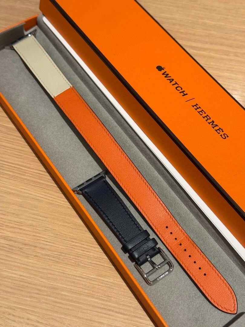 HERMÈS Apple Watch Hermes Cinturino Pelle Doppio Tour Indaco Argilla Arancione 41 38mm