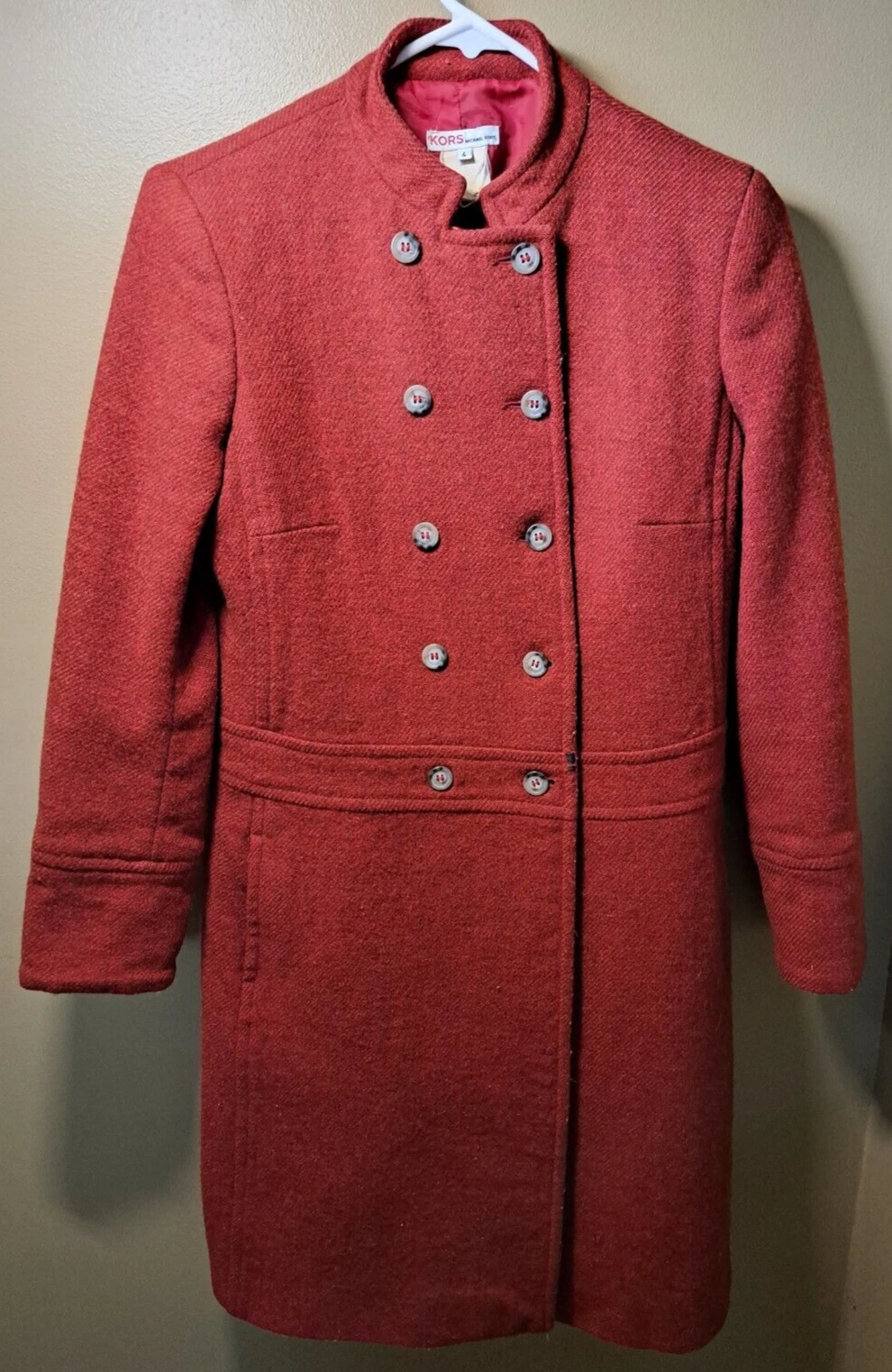 Giacca cappotto di lana lunga Michael Kors vintage taglia 4 doppio seno anni '80