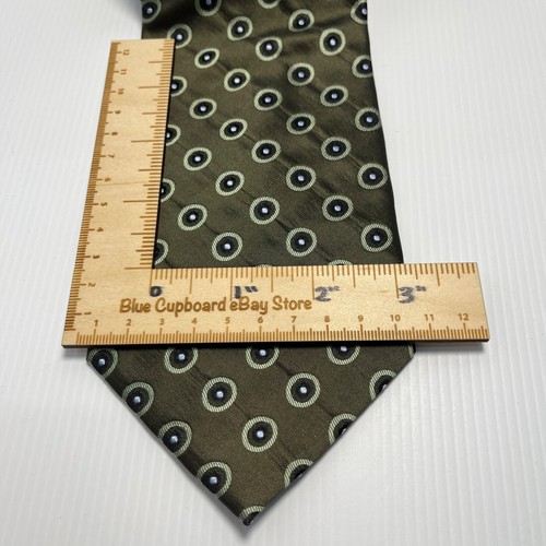 Men's Tie UNBRANDED Olive Green Repeating Circles Pure Silk Wide Blade W Keeper - Picture 3 of 7