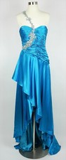 TIFFANY DESIGN Women's 6 Blue satin beaded one shoulder formal prom gown dress