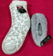 Cuddl Duds Sherpa Lounge Socks Flat Slippers Set of 2 Grey Size 4 - 10
