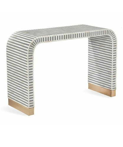 Bone Inlay Waterfall Console Table Handmade Antique Indian Minimalistic Desk - Picture 4 of 16