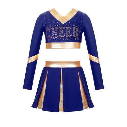 Kids Girls High School Uniform Fancy Dress Up Cheerleading Costume Long Sleeve - Picture 10 of 72