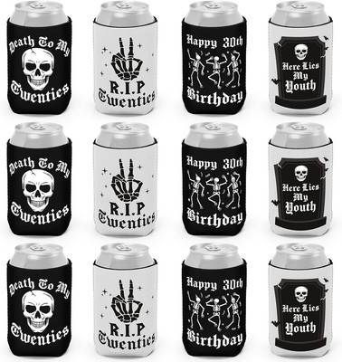 Gothic 30Th Birthday Can Sleeve Death to My 20S Party Decorations Skull Design C