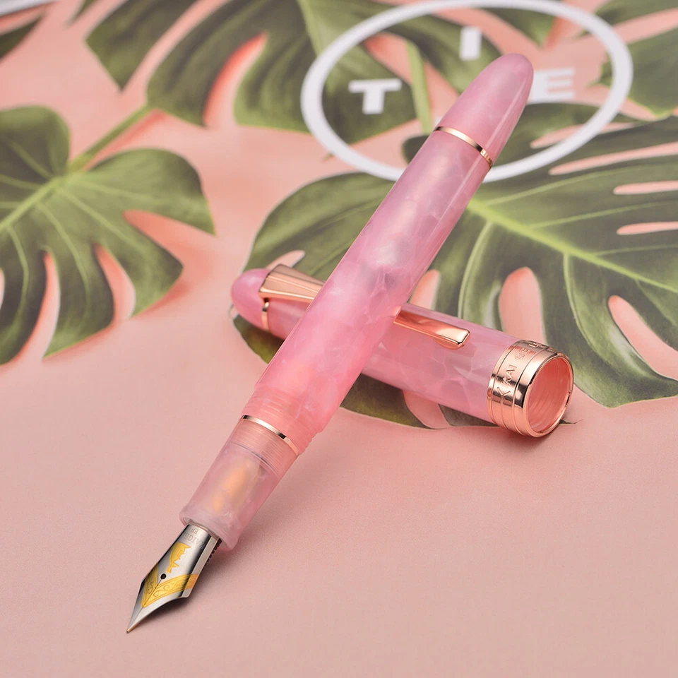 Kaigelu 356 Pink Resin Fountain Pen Iridum EF/F/M Nib Golden Clip Office Ink Pen - Image 2 of 4