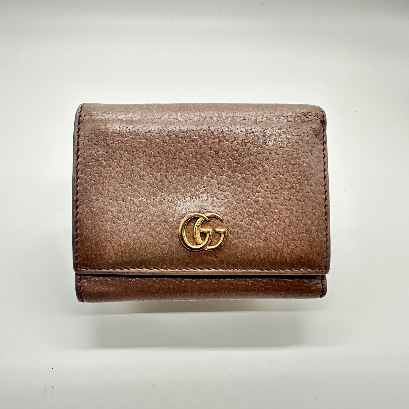 Gucci GG marmont Trifold Compact Wallet Pink Beige Purse Authentic!
