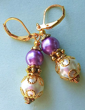 White Lavender Glass Pearl earring GP LEVERBACK handcrafted