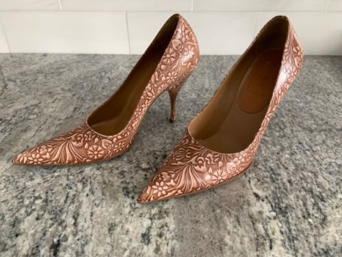 Miu Miu shoes heels stiletto size 38 leather flowers stunning neutral Prada 38 - Picture 2 of 24