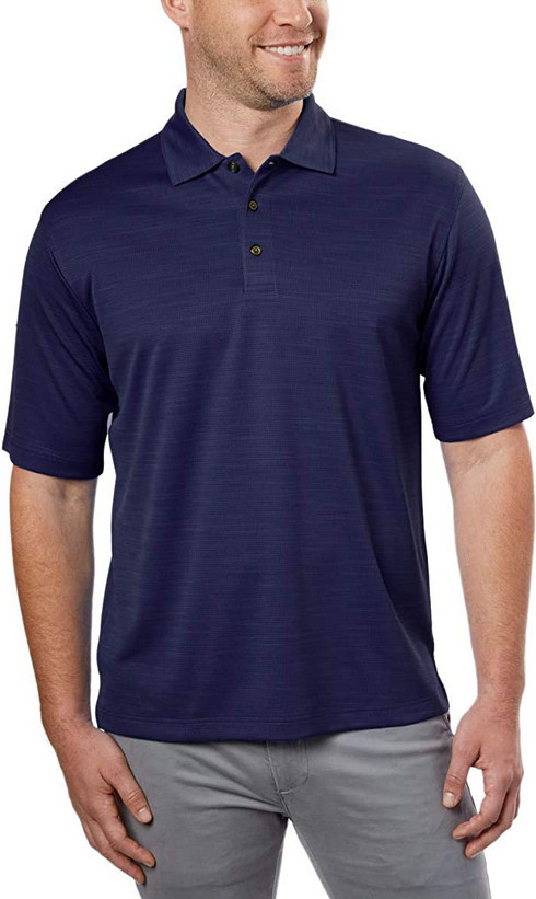 Фирменная мужская рубашка поло из вафельного трикотажа Kirkland Performance из полиэстера темно-синего цвета - M