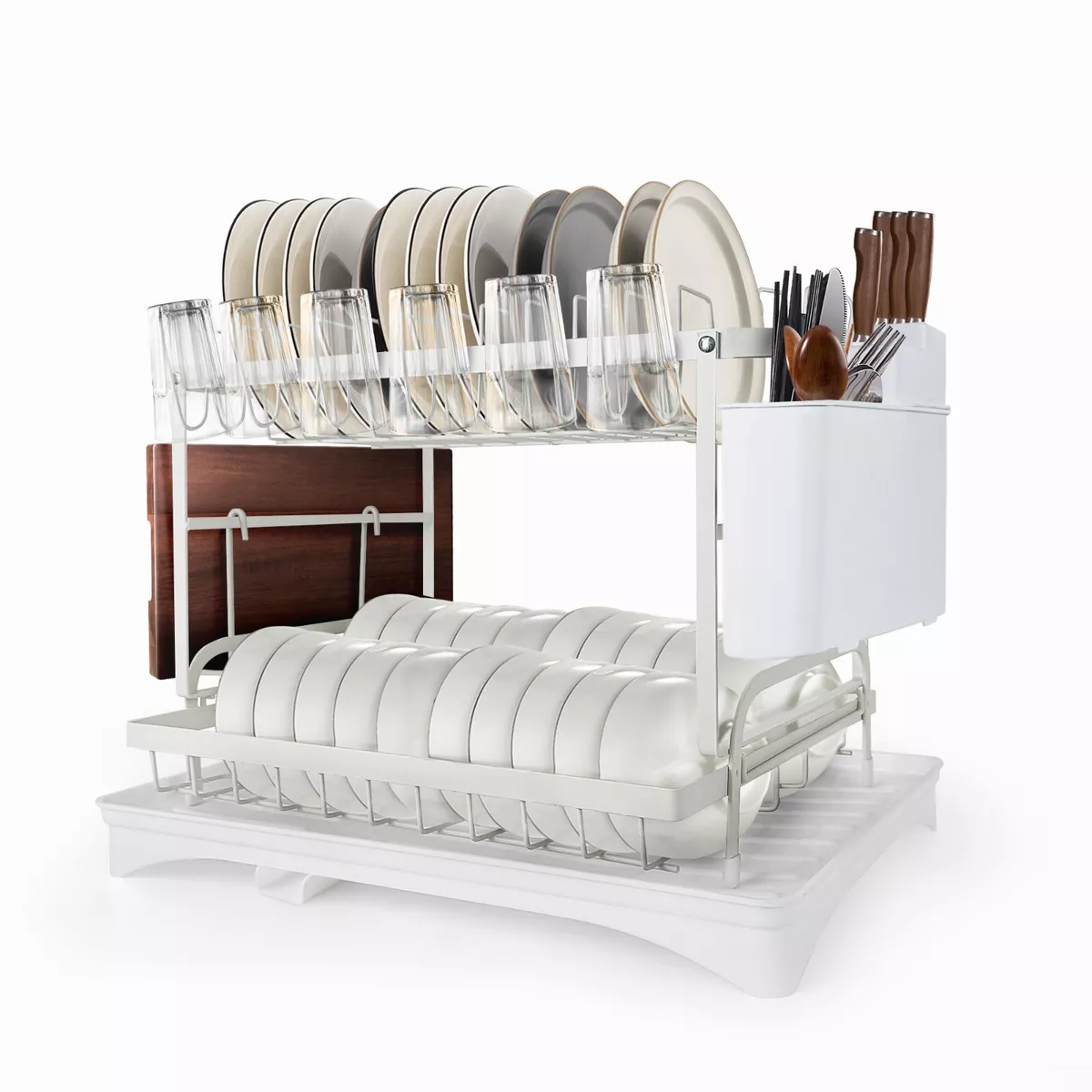 Megacasa Dish Drying Rack, Metel 2-Tier Dish Rack Utensil Holder