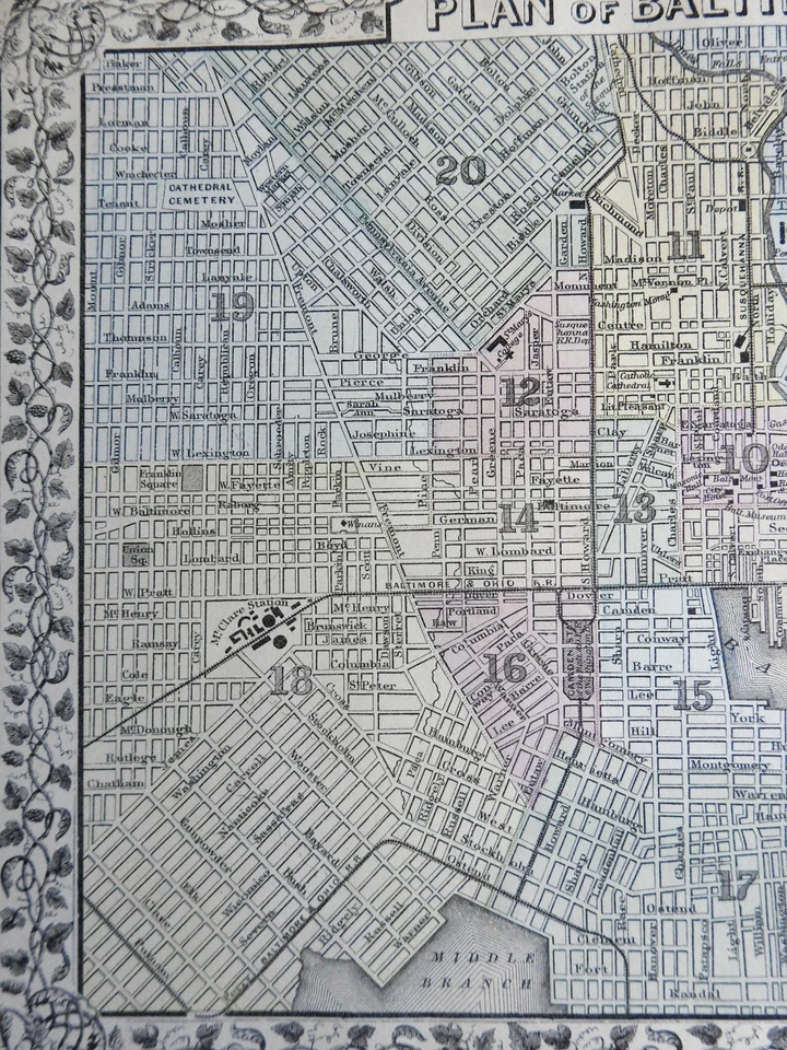Baltimore Maryland City Plan Patapsco River Green Mt. Cemetery 1872 Mitchell map - Image 2 of 3