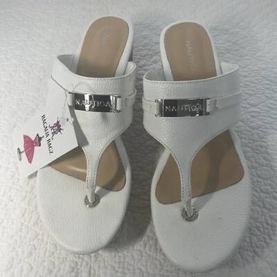 NAUTICA CORK PLATFORM THONG SANDALS SIZE WHITE