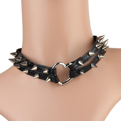 Punk Gothic Spike Rivet Heart Collar Choker PU Leather Necklace