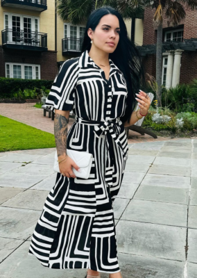 h&m tie belt dress black