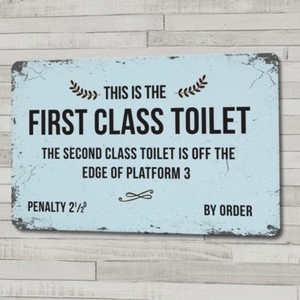 Details About First Class Toilet Vintage Style Funny Bathroom A4 Metal Toilet Door Wall Sign