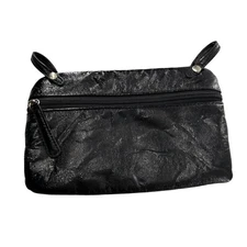 Vtg Black Faux Leather Zip-Around Coin Purse Wallet Soft Retro Organization c