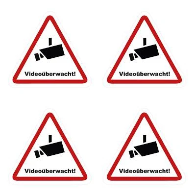 KLEBERIO 4 SELBSTKLEBENDER PVC AUFKLEBER KLEIN Videoüberwachung 52 x 47mm