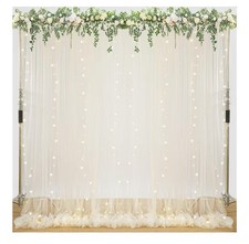 Beige Tulle Backdrop with Lights String 2 Panels 5 10ft Wedding Curtains Drapes