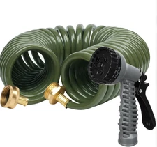 25 FT 3/8" Lightweight Coiled Garden Hose EVA Flexible with 7 Function Nozzles a