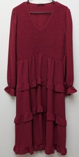 DR1 Grace Karin Long Sleeve Burgundy Ruched Tiered Maxi Dress Women's Sz XL